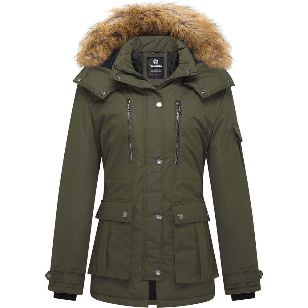Women's Green Quilted Puffer Coat Jacket Winter Warm Thicken Removable Hood